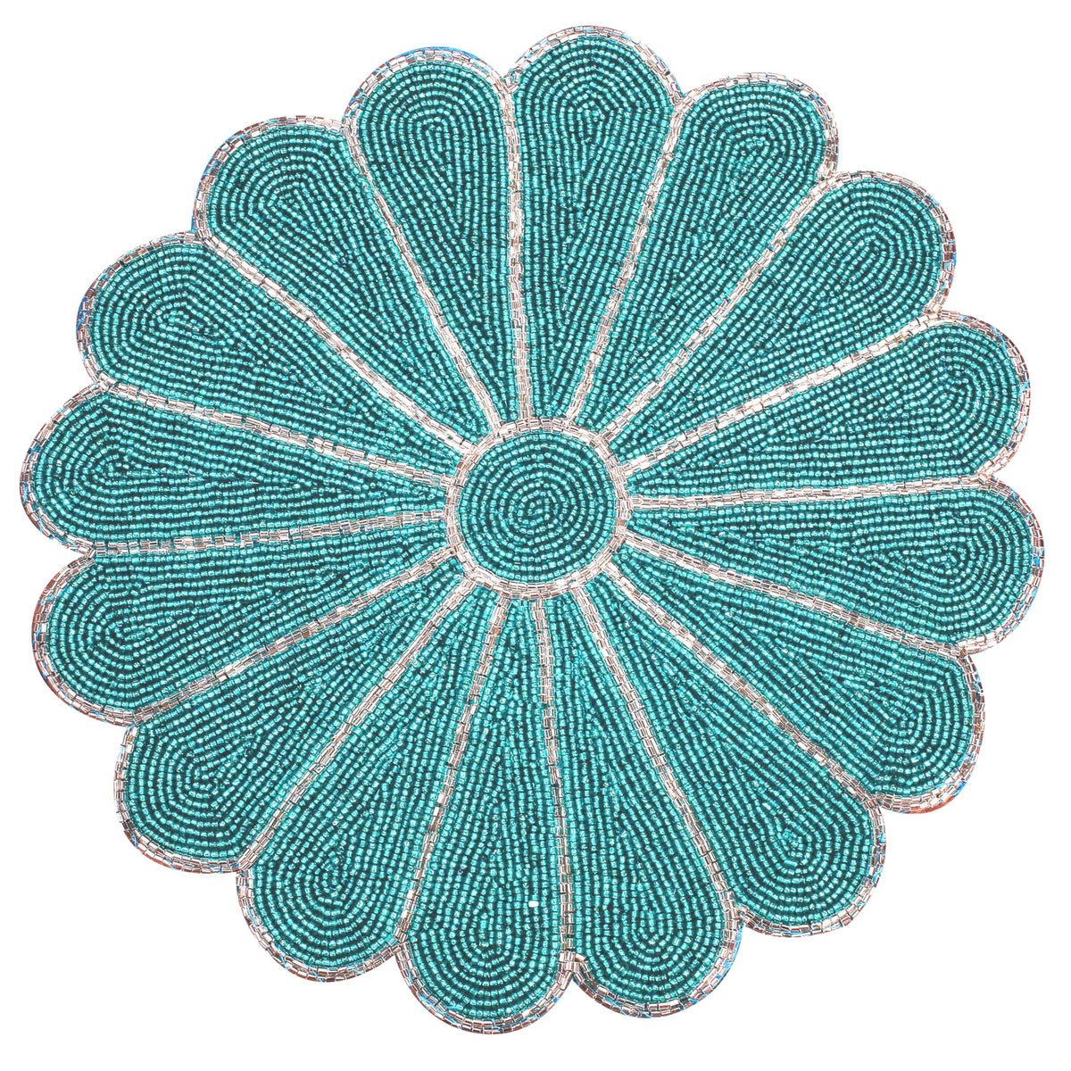 13-Inch Round Beaded Placemat, Aqua, Set of 1