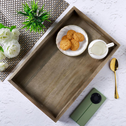 Mango Wood Serving Tray Handmade Metal fruit bowl Decorative Vanity Platter Tray, Kitchen Bathroom Counter Storage Counter Organizer - Walnut Light