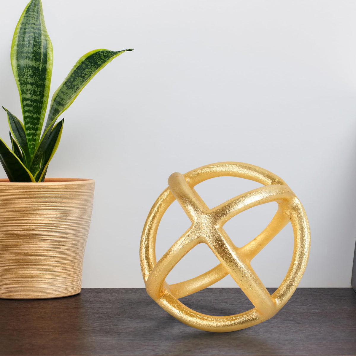 Decorative Balls Set of 3, Handmade Aluminum Orbs Modern Decor Antique Gold