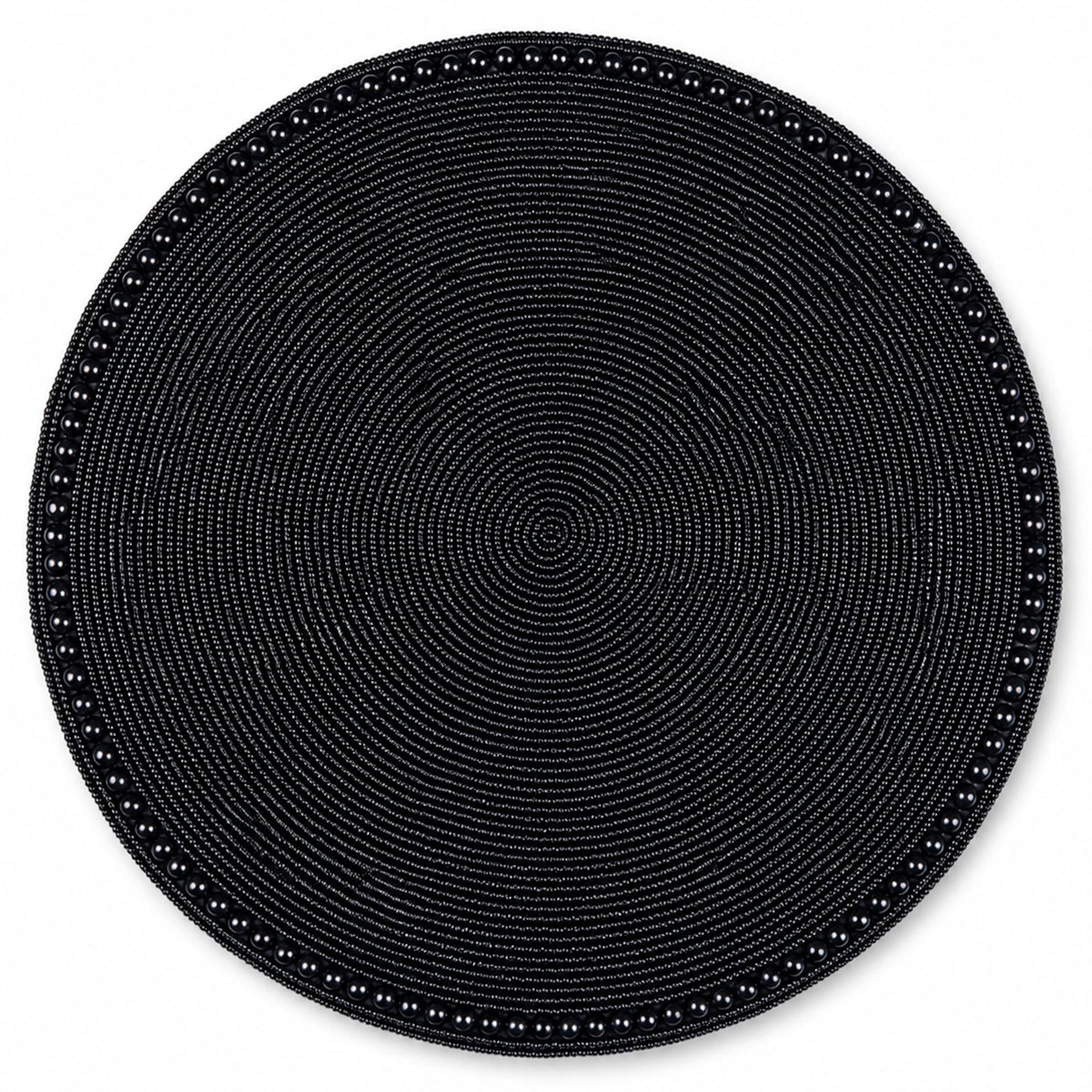 13" Round Glass Beaded Placemats - 2 Pack Table Mats Chargers for Dinner Plates, Plate Chargers Boho Luxurious Elegant Décor for Dining Table, Events & Parties (Black)