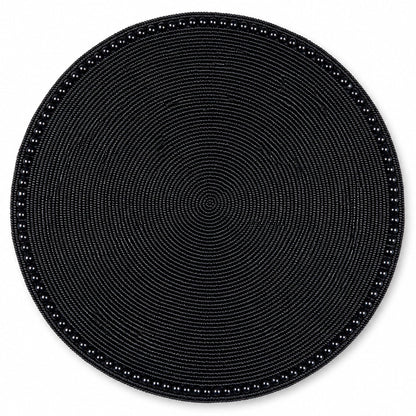 13" Round Glass Beaded Placemats - 2 Pack Table Mats Chargers for Dinner Plates, Plate Chargers Boho Luxurious Elegant Décor for Dining Table, Events & Parties (Black)
