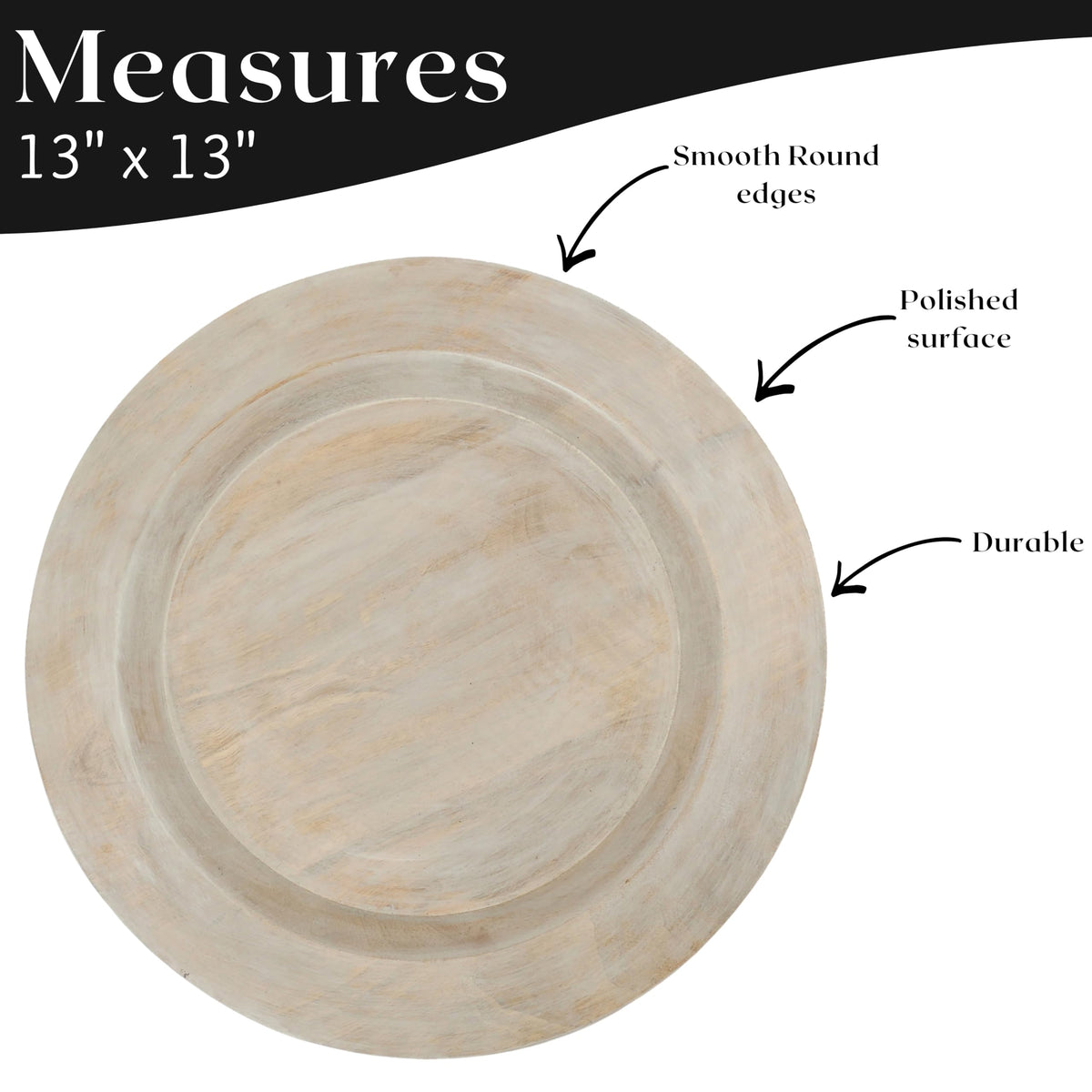 Alpha Living Home Wooden Charger Plates - 2 Piece Salad Appetizer Plate Lightweight Round Plates Desserts and Sushi Sauce Dishes, Handcrafted, Smooth Surface, Durable 13 inch (Off White)