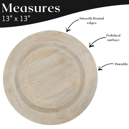 Alpha Living Home Wooden Charger Plates - 2 Piece Salad Appetizer Plate Lightweight Round Plates Desserts and Sushi Sauce Dishes, Handcrafted, Smooth Surface, Durable 13 inch (Off White)