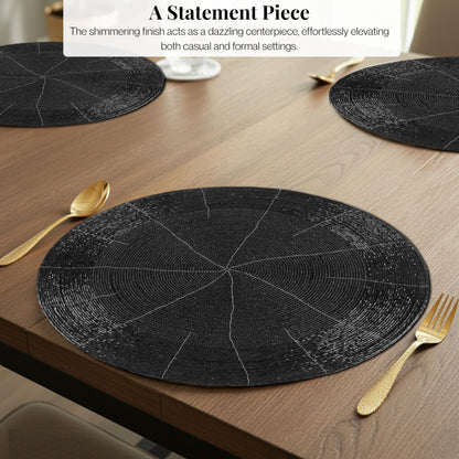ALPHA Living HOME Round Beaded Placemats – Handmade Glass Bead Charger Table Mats, Set of 4 (Jet Black)