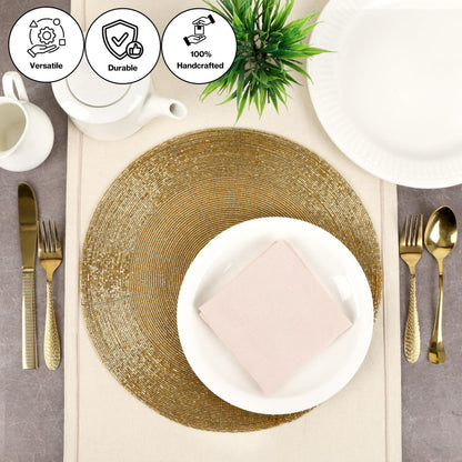 Alpha Living 13-Inch Round Beaded Placemats, Gold, Set of 4