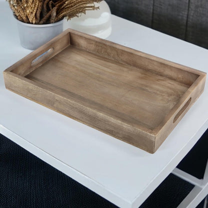 Mango Wood Serving Tray Handmade Metal fruit bowl Decorative Vanity Platter Tray, Kitchen Bathroom Counter Storage Counter Organizer - Walnut Light