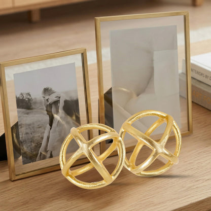Decorative Balls Set of 3, Handmade Aluminum Orbs Modern Decor Antique Gold