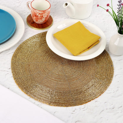 Alpha Living 13-Inch Round Beaded Placemats, Gold, Set of 4