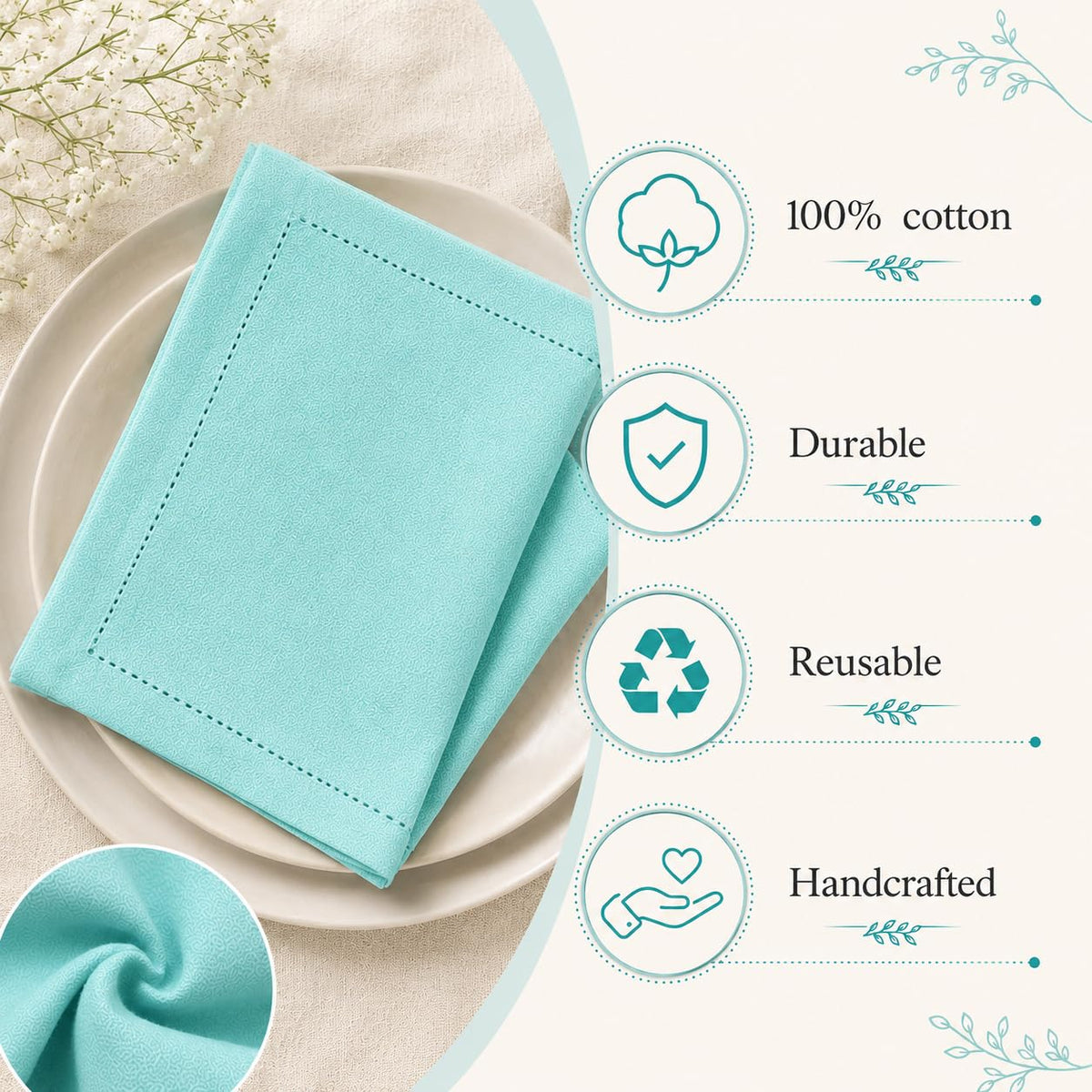 Alpha Living Home Cotton Cloth Napkins, Aqua, 18x18 in, Set of 12