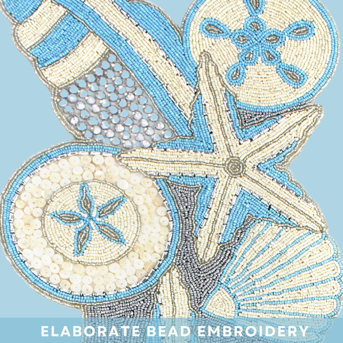 ALPHA Living HOME Blue Ivory Beaded Table Runner 36 Inch Glass Bead Decor