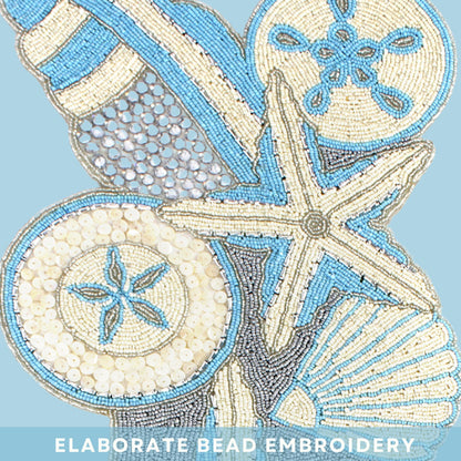 ALPHA Living HOME Blue Ivory Beaded Table Runner 36 Inch Glass Bead Decor