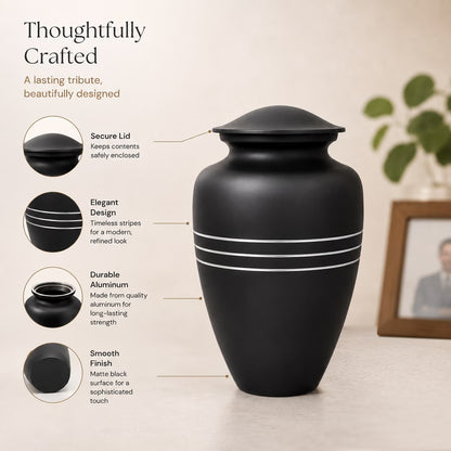 Memorials Cremation Urns for Human Ashes Cremation Urn Funeral Urns for Adult Female & Male Decorative Burial Urn Holds Large up to 220 lbs (Black Silver) - ALPHA Living HOME