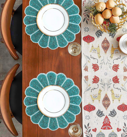13-Inch Round Beaded Placemat, Aqua, Set of 1
