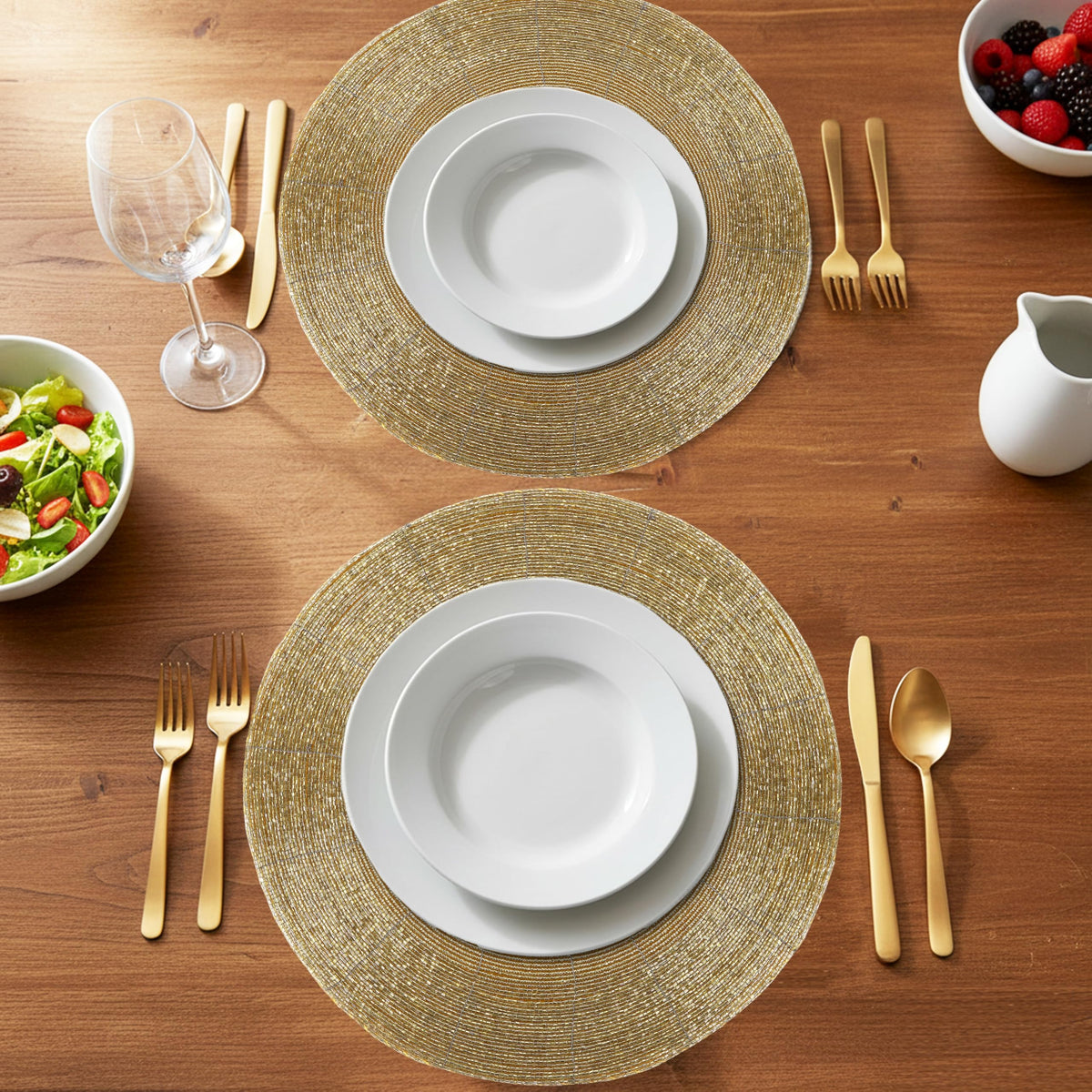 Alpha Living 13-Inch Round Beaded Placemats, Gold, Set of 4