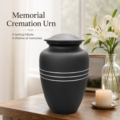 Memorials Cremation Urns for Human Ashes Cremation Urn Funeral Urns for Adult Female & Male Decorative Burial Urn Holds Large up to 220 lbs (Black Silver) - ALPHA Living HOME