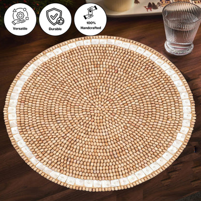 Alpha Living Round Woven Placemats, Ivory Light Brown, Set of 2