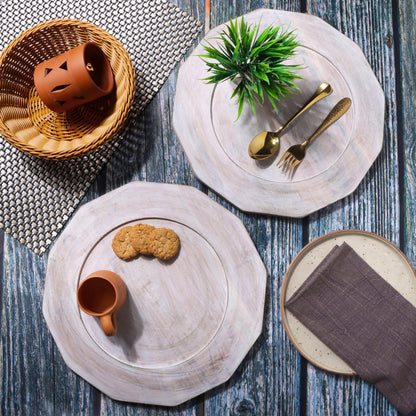 Alpha Living Home Acacia Wood Plates Set of 2 Round Wooden Dinner Plates, Charger Serving Tray Lightweight, Natural Dinnerware Dishes for Steak, Snack, Dessert, Cake, Housewarming - White Pecan