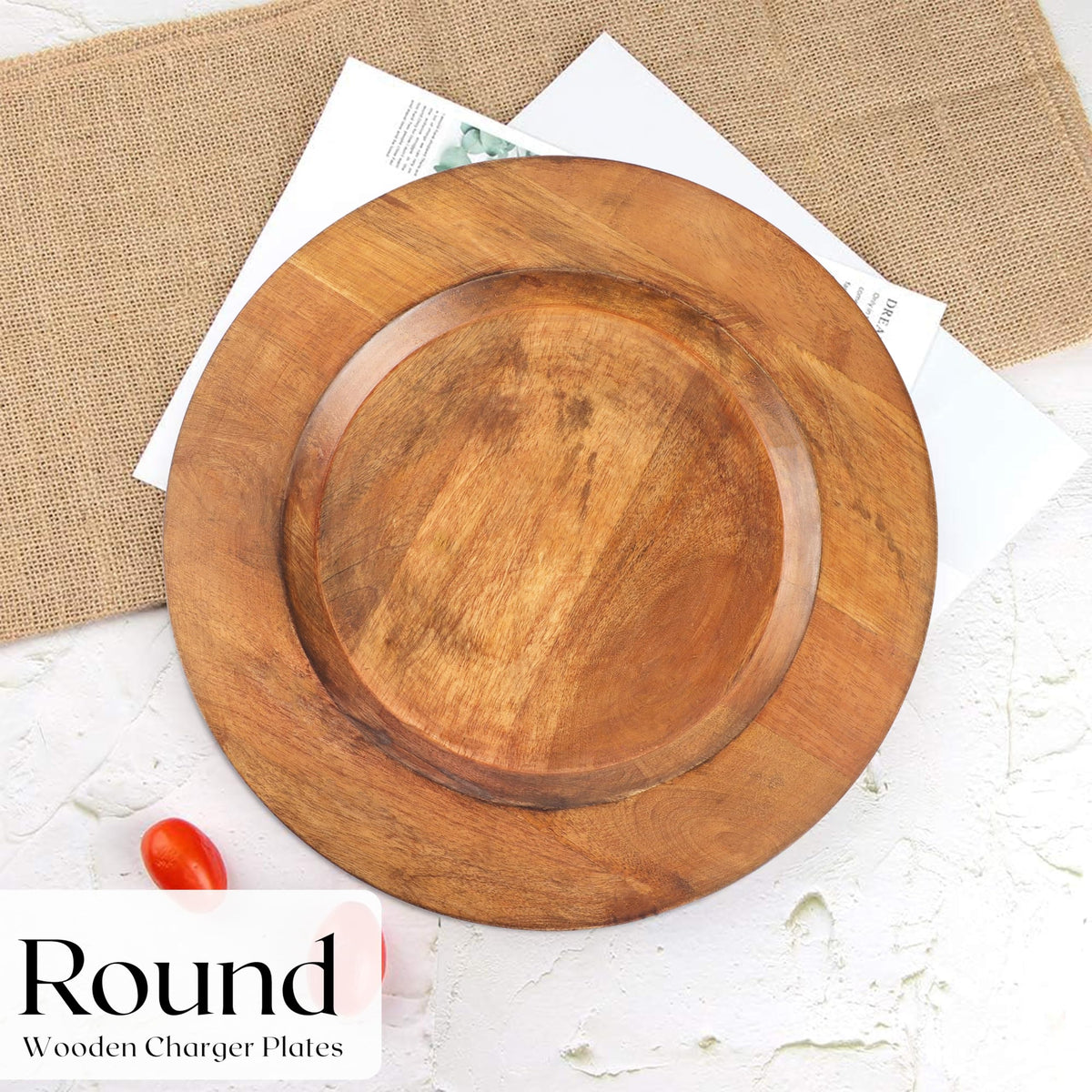 Alpha Living Home Wood Charger Plate Set of 2 – Brown, 13 inch