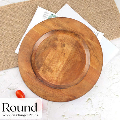 Alpha Living Home Wood Charger Plate Set of 2 – Brown, 13 inch