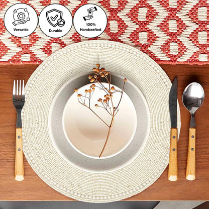 Round Beaded Placemats - Handmade Beaded Table Mat Non-Slip Polyester Backing for Dining Table Decor, Kitchen, Parties, Family Meals Pack of 2 (Ivory) - ALPHA Living HOME