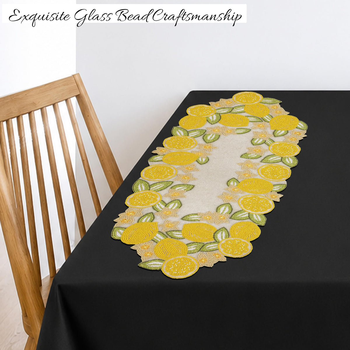 Beaded Table Runner 13x36 Inch Beaded Runner - Premium Glass Beads & Polyester Ideal for Wedding Home Décor Christmas & Family Gathering (Yellow Light Green) - ALPHA Living HOME
