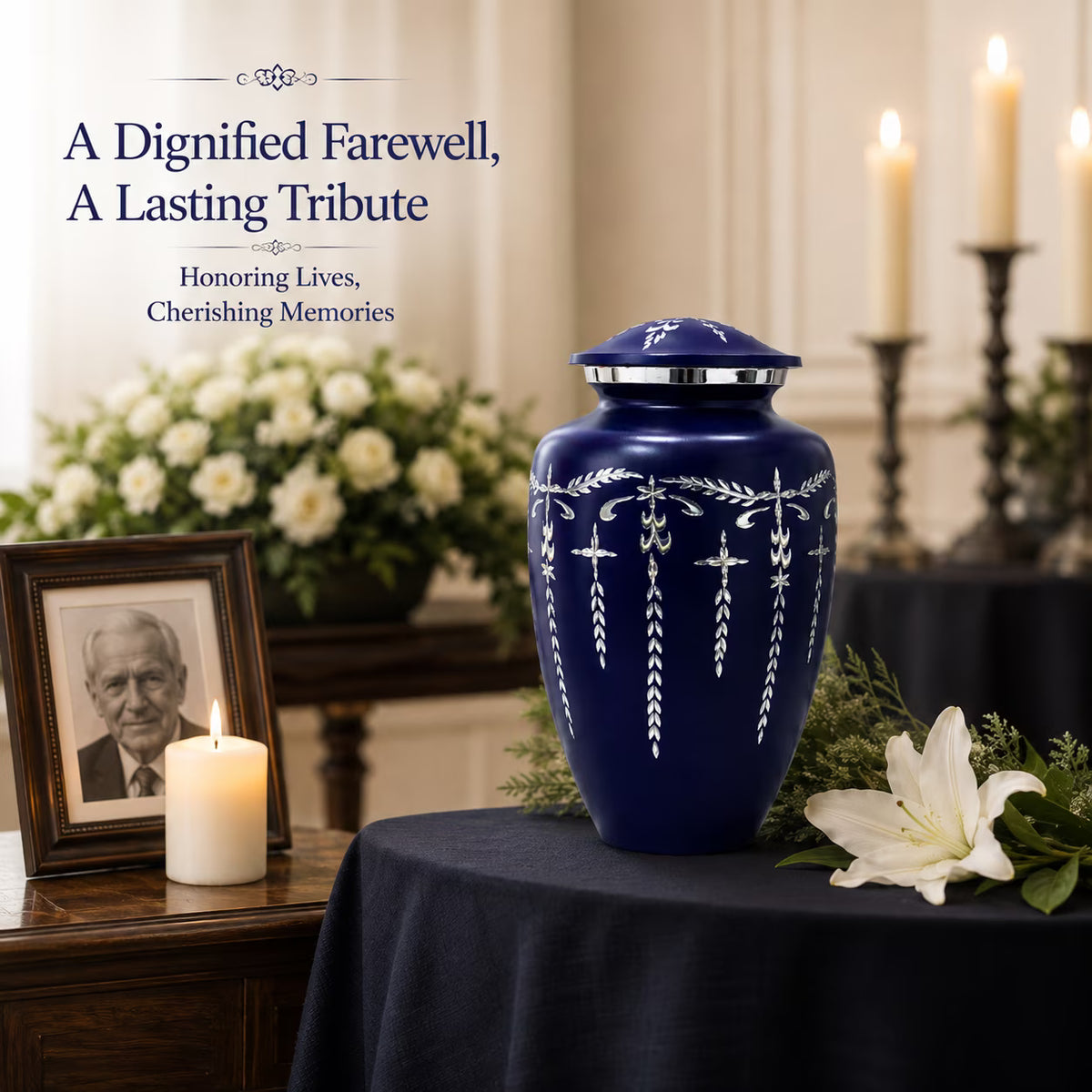 Adult Aluminum Cremation Urn for Human Ashes, Dignified Memorial Urn, Durable Metal Funeral Urn with Secure Lid, Funeral Urn for Loved Ones (Blue) - ALPHA Living HOME