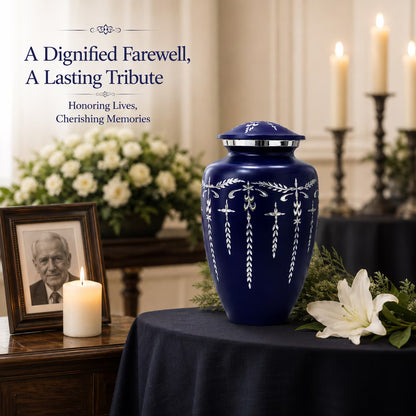 Adult Aluminum Cremation Urn for Human Ashes, Dignified Memorial Urn, Durable Metal Funeral Urn with Secure Lid, Funeral Urn for Loved Ones (Blue) - ALPHA Living HOME