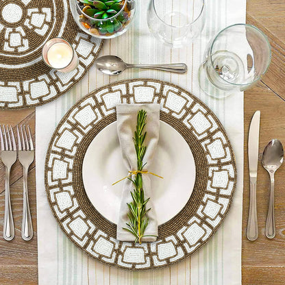 ALPHA Living HOME Round Beaded Placemat – Brown & White, Set of 1