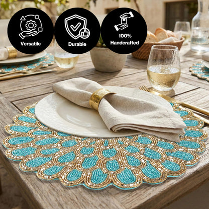 ALPHA Living HOME Handmade Beaded Placemat, 13" Round Glass Bead Table Mat, Set of 1