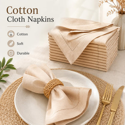 Alpha Living Home Linen Cloth Napkins, Natural, 18x18 in, 12-Pack