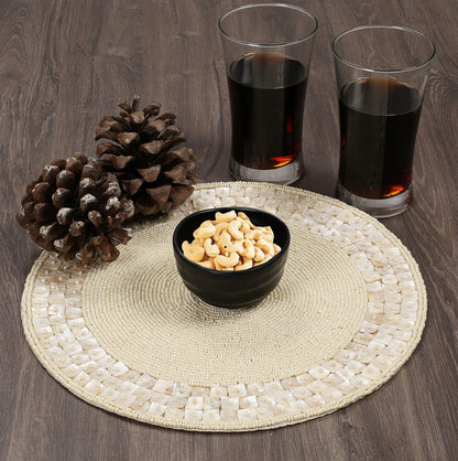 ALPHA LIVING 13-Inch Round Beaded Placemats, Ivory, Set of 2