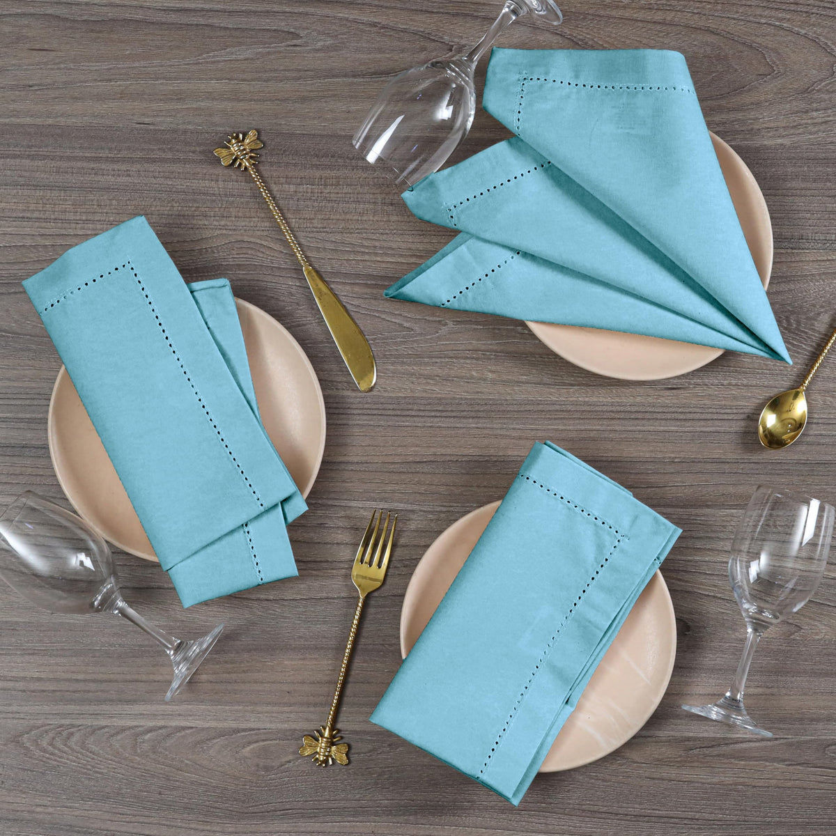 Alpha Living Home Cotton Cloth Napkins, Light Blue, Set of 12