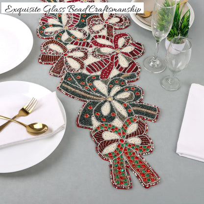 Beaded Table Runner 13 x 36 Inch - Handmade Glass Bead Decorative Runner for Dining Table, Coffee Table, Farmhouse, Wedding, Christmas & Holiday Centerpiece Decor, Maroon Dark Green