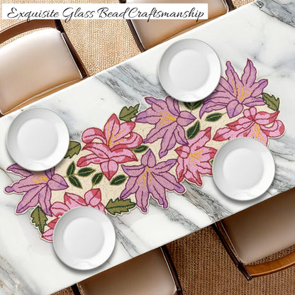 Handmade Beaded Table Runner – Glass Bead Table Decor, Multi Pink