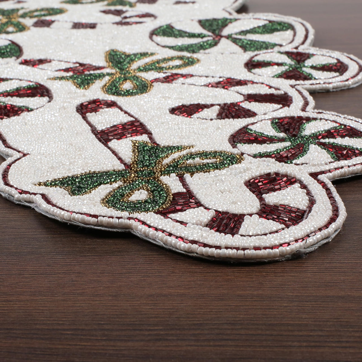 Boho Beaded Runner 36 inch - 13x36 Handmade Beaded Runner 36 inch for Tabletop - Home Décor Mat for Wedding Party Baby Shower Family Gathering (Red Green White) - ALPHA Living HOME