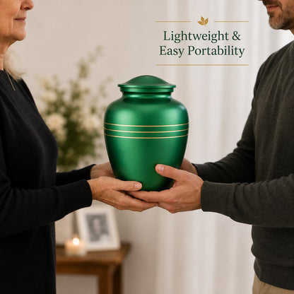 Memorials Cremation Urns for Human Ashes Cremation Urn Funeral Urns for Adult Female & Male Decorative Burial Urn Holds Large up to 220 lbs (Green Gold) - ALPHA Living HOME