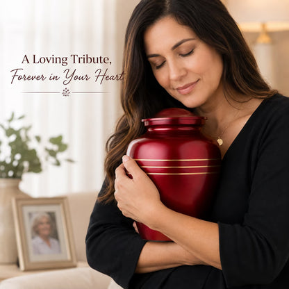 Memorials Cremation Urns for Human Ashes Cremation Urn Funeral Urns for Adult Female & Male Decorative Burial Urn Holds Large up to 220 lbs (Maroon Gold) - ALPHA Living HOME