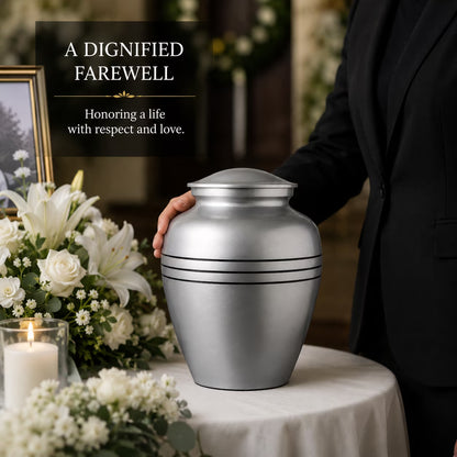Memorials Cremation Urns for Human Ashes Cremation Urn Funeral Urns for Adult Female & Male Decorative Burial Urn Holds Large up to 220 lbs (Silver Black) - ALPHA Living HOME