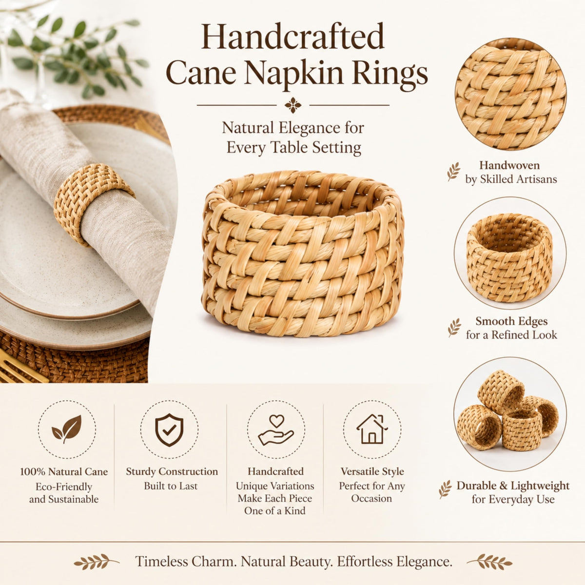 Rattan Napkin Rings, Natural, Set of 12