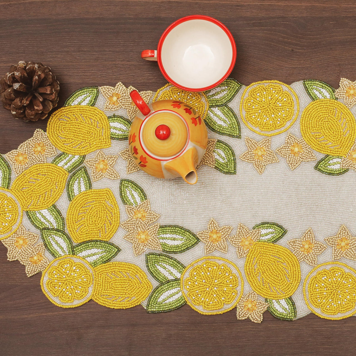 Beaded Table Runner 13x36 Inch Beaded Runner - Premium Glass Beads & Polyester Ideal for Wedding Home Décor Christmas & Family Gathering (Yellow Light Green) - ALPHA Living HOME
