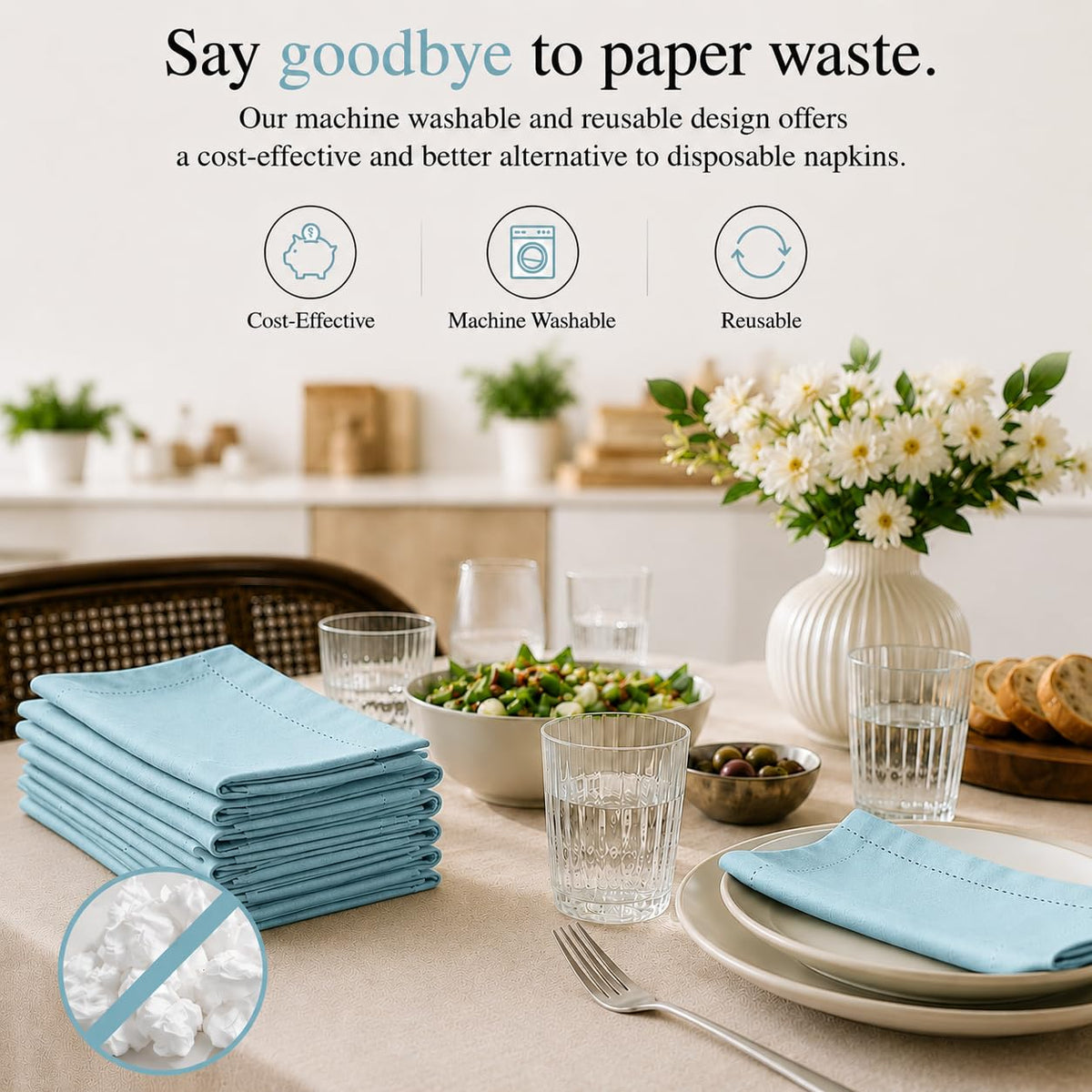 Alpha Living Home Cotton Cloth Napkins, Light Blue, Set of 12