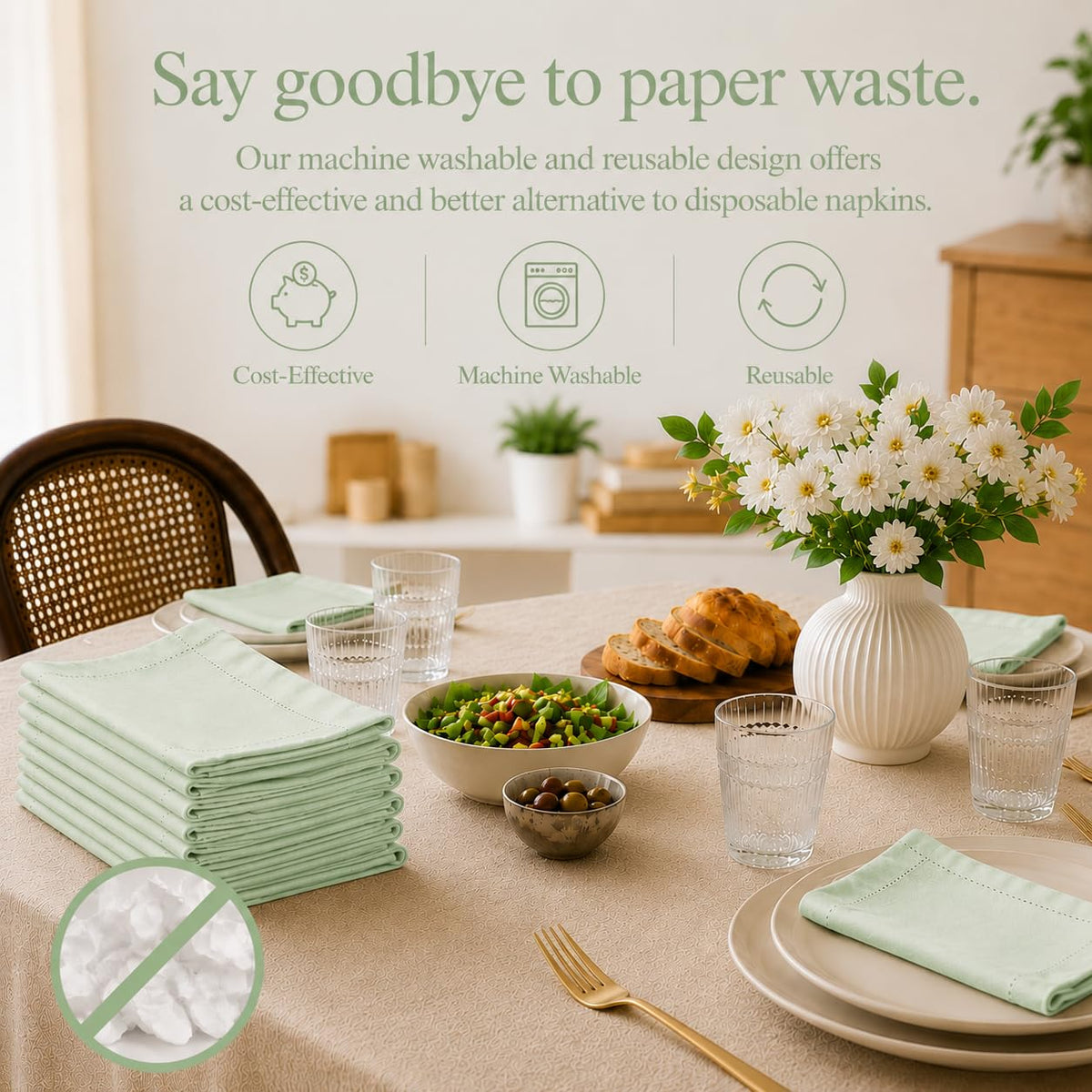 Alpha Living Home Cotton Cloth Napkins, Green, 18x18 in, Set of 12
