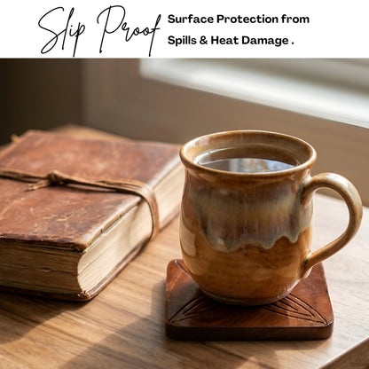 Table Coasters Wooden Coaster Drink Coasters for Tabletop Protection Outdoor Coasters Coffee Table Coasters Set of 12 - Cup Mat Drink Hot Pads Mats Set - Rust Brown