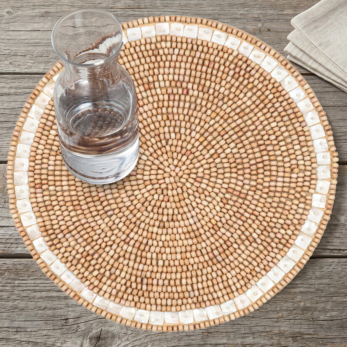 Alpha Living Round Woven Placemats, Ivory Light Brown, Set of 2