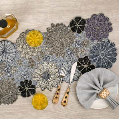 Beaded Table Runner – Handmade Floral Glass Bead Decorative Table Runner for Dining, Coffee & Accent Tables