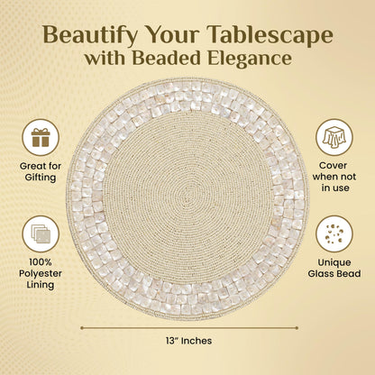 ALPHA LIVING 13-Inch Round Beaded Placemats, Ivory, Set of 2