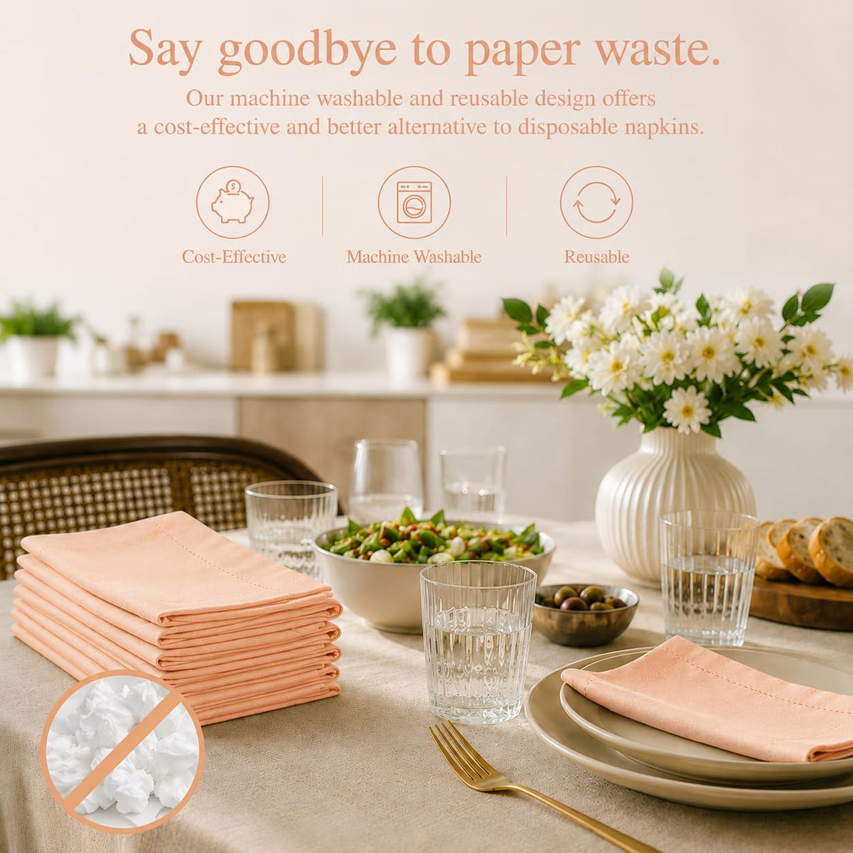 Alpha Living Home Cotton Cloth Napkins, 18x18 in, 12-Pack, Petal Peach