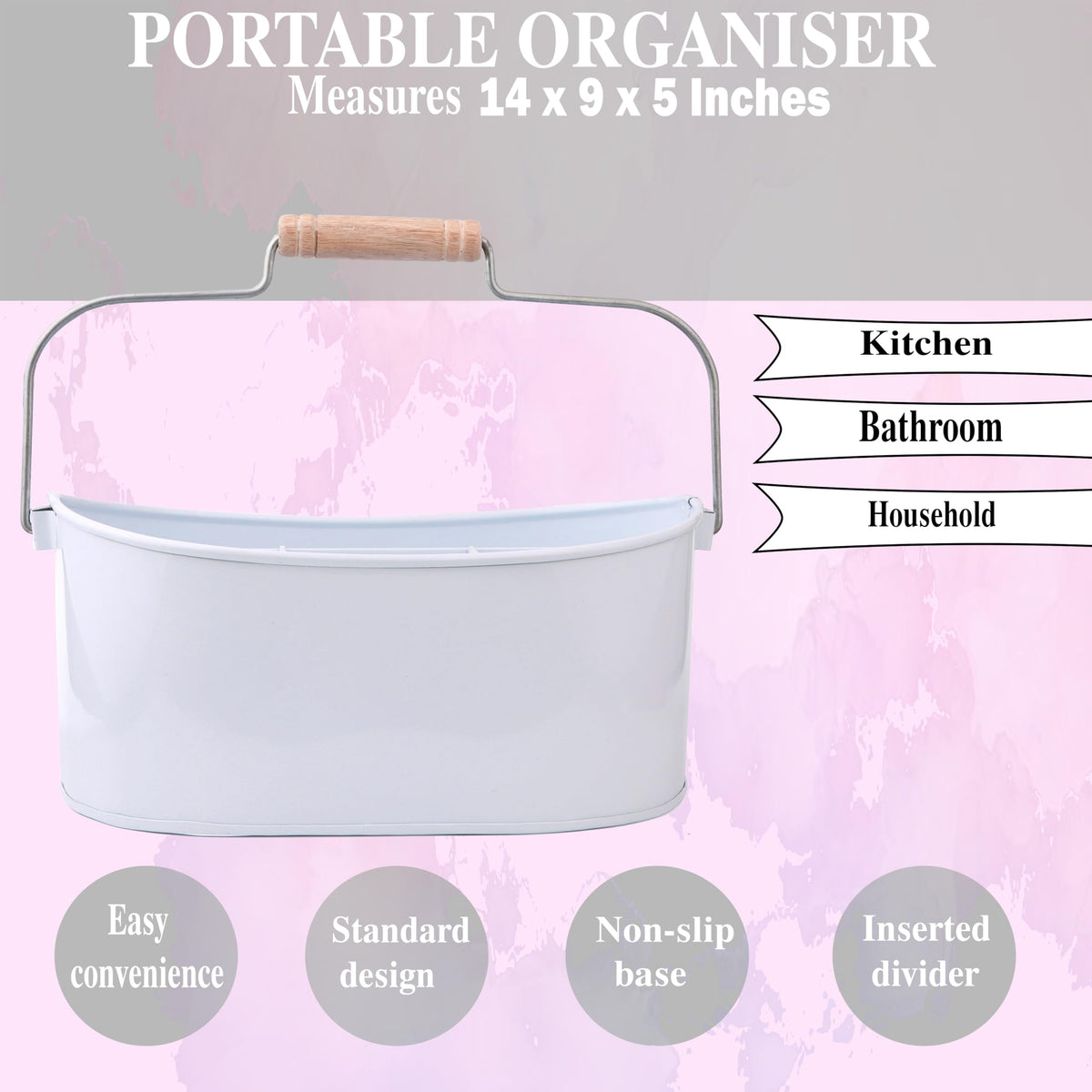 Alpha Living Home Farmhouse 4 Section Galvanized Utensil Caddy - Versatile Organizer for Kitchen, Party & Outdoor Events Rustic Silverware Holder, Cutlery Organizer, Picnic (White)