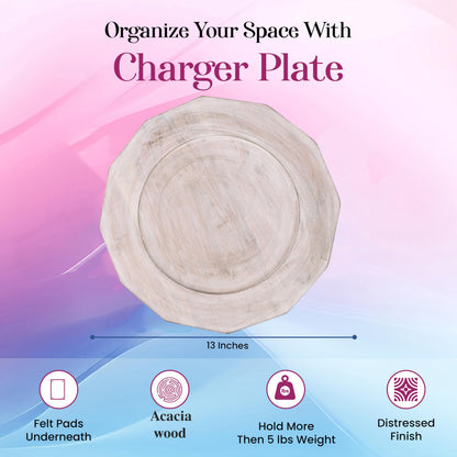 Alpha Living Home Acacia Wood Plates Set of 2 Round Wooden Dinner Plates, Charger Serving Tray Lightweight, Natural Dinnerware Dishes for Steak, Snack, Dessert, Cake, Housewarming - White Pecan