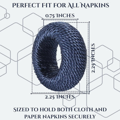 50 Pcs Woven Napkin Rings - Handcrafted Plastic & Rayon Decorative Napkin Holders for Table Settings, Dinner Parties, Weddings, Holiday Décor, Rustic Farmhouse Style (Navy Blue) - ALPHA Living HOME
